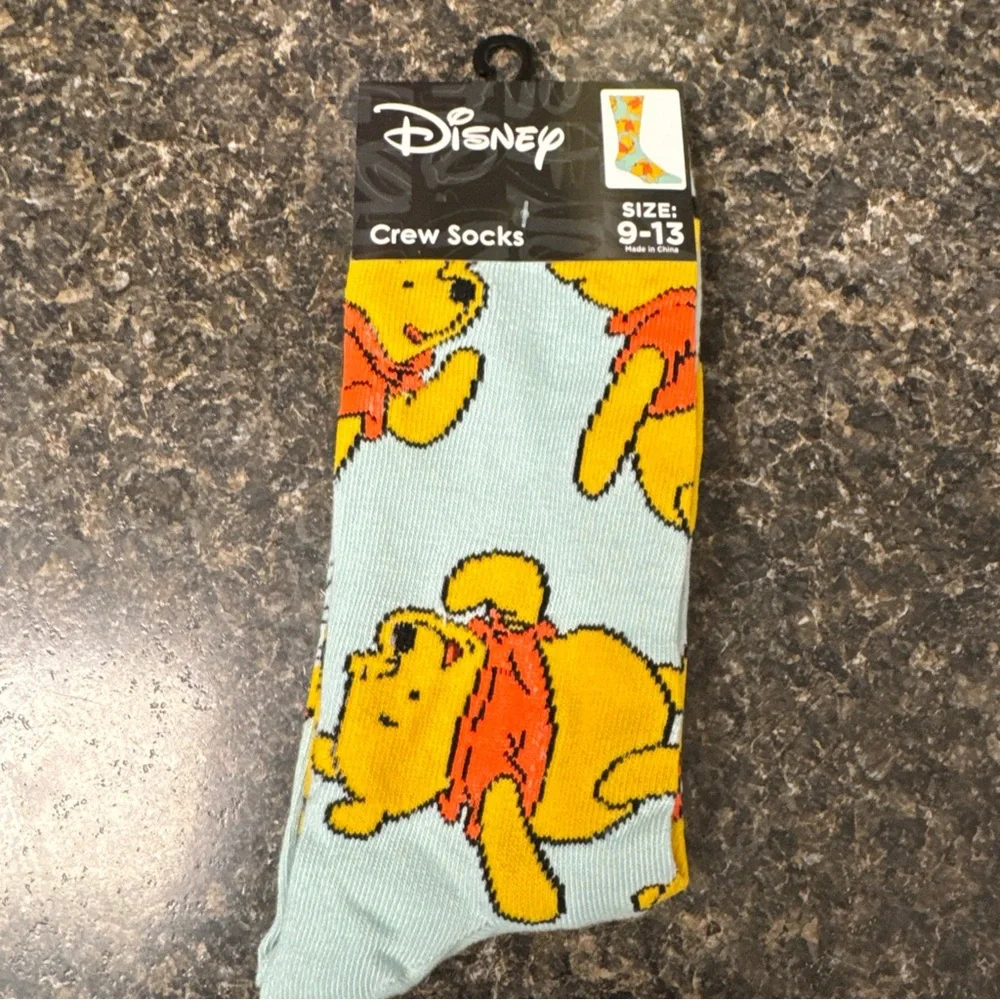 Disney Men's Crew Socks Set - Navy Blue & Light Blue with Winnie the Pooh